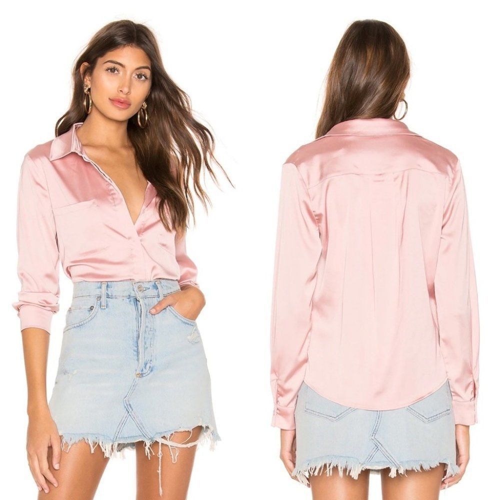 Superdown Carolina Button Up Top in Pink S